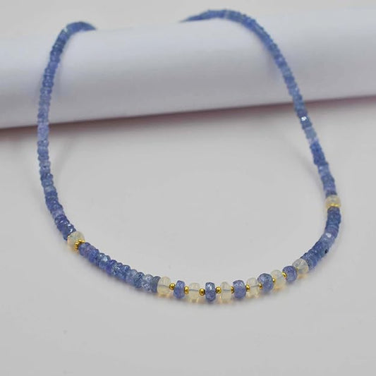 Tanzanite & Ethiopian Opal Necklace – 925 Silver, Faceted Rondelle Beaded Jewelry