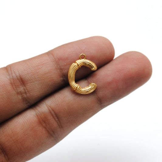 18k Solid Yellow Gold C Initial Letter Charm Pendant - view 3