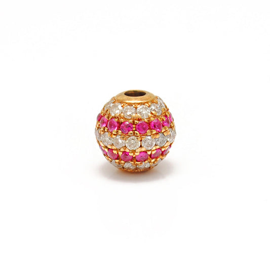 14k Solid Yellow Gold Pave Diamond & Ruby Ball Spacer Beads 4 mm