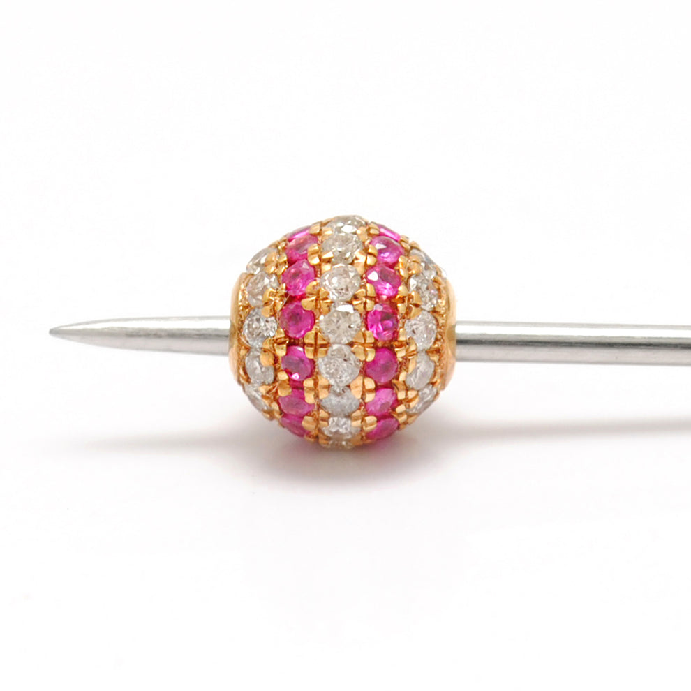 14k Solid Yellow Gold Pave Diamond & Ruby Ball Spacer Beads 4 mm
