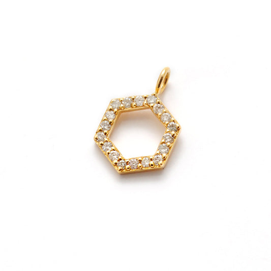 14k Yellow Gold Diamond Hexagon Charm, 8mm, 18 Natural Diamonds - view 3