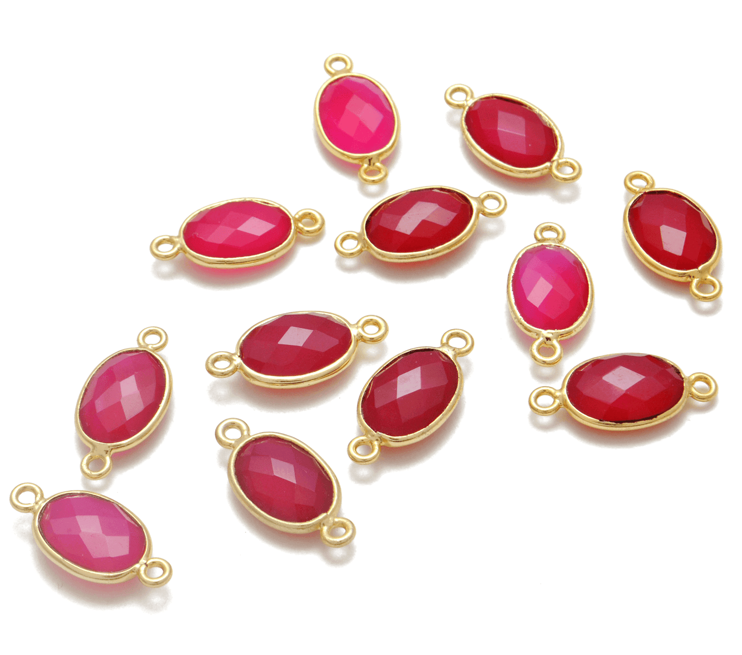 Hot Pink Chalcedony Oval Gold Plated Bezel Connector