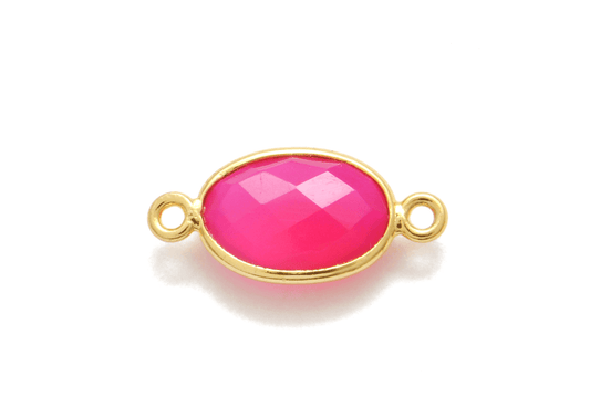 Hot Pink Chalcedony Oval Gold Plated Bezel Connector - view 3