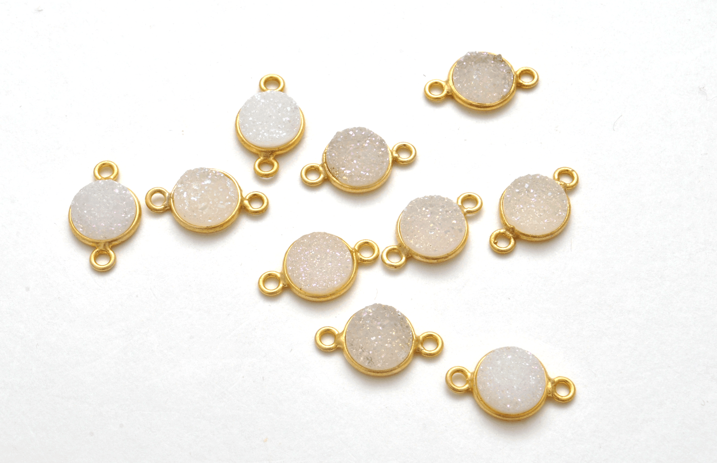 Druzy Quartz Round Gold Plated Double Bail Bezel Connector