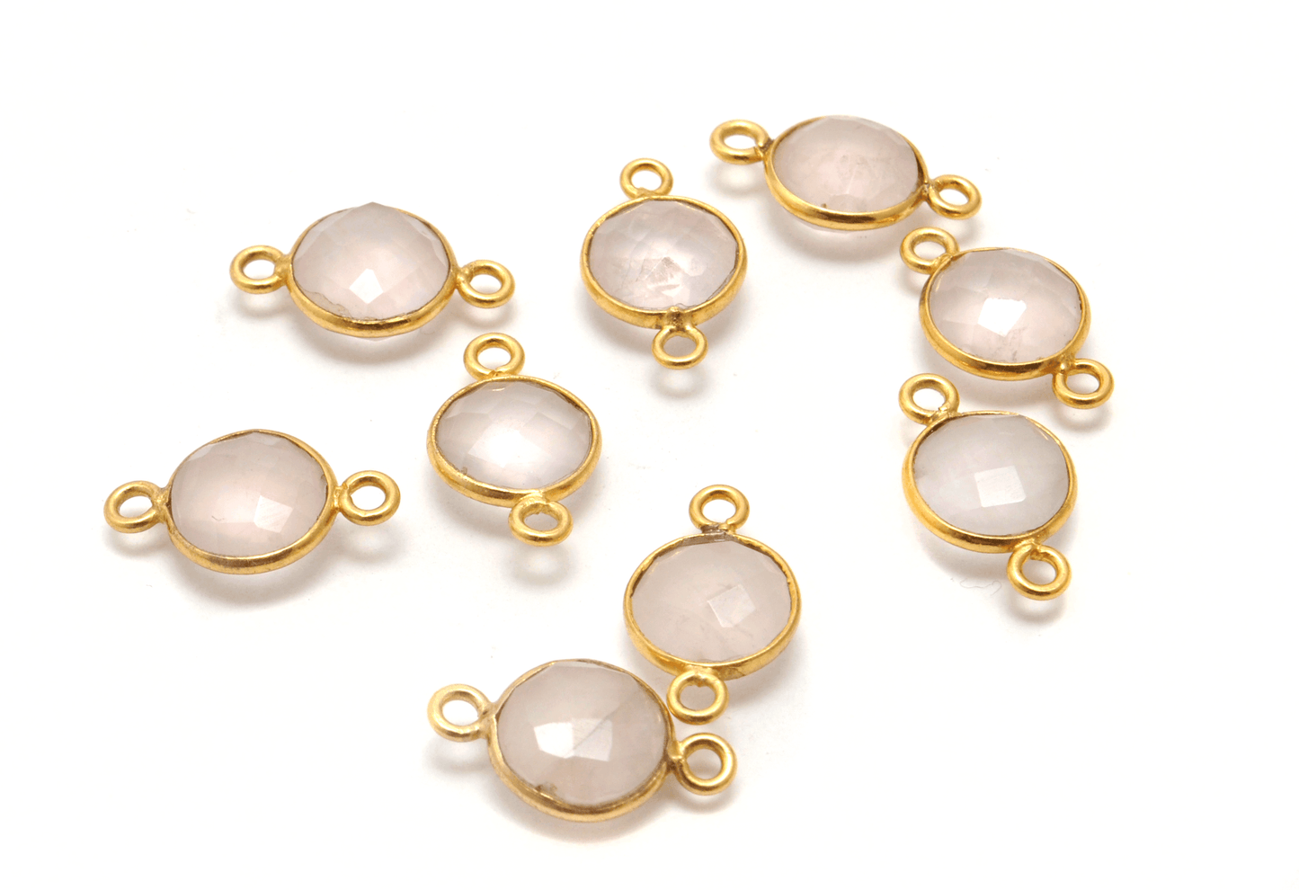 Rose Quartz Round Double Bail Gold Plated Bezel Connector