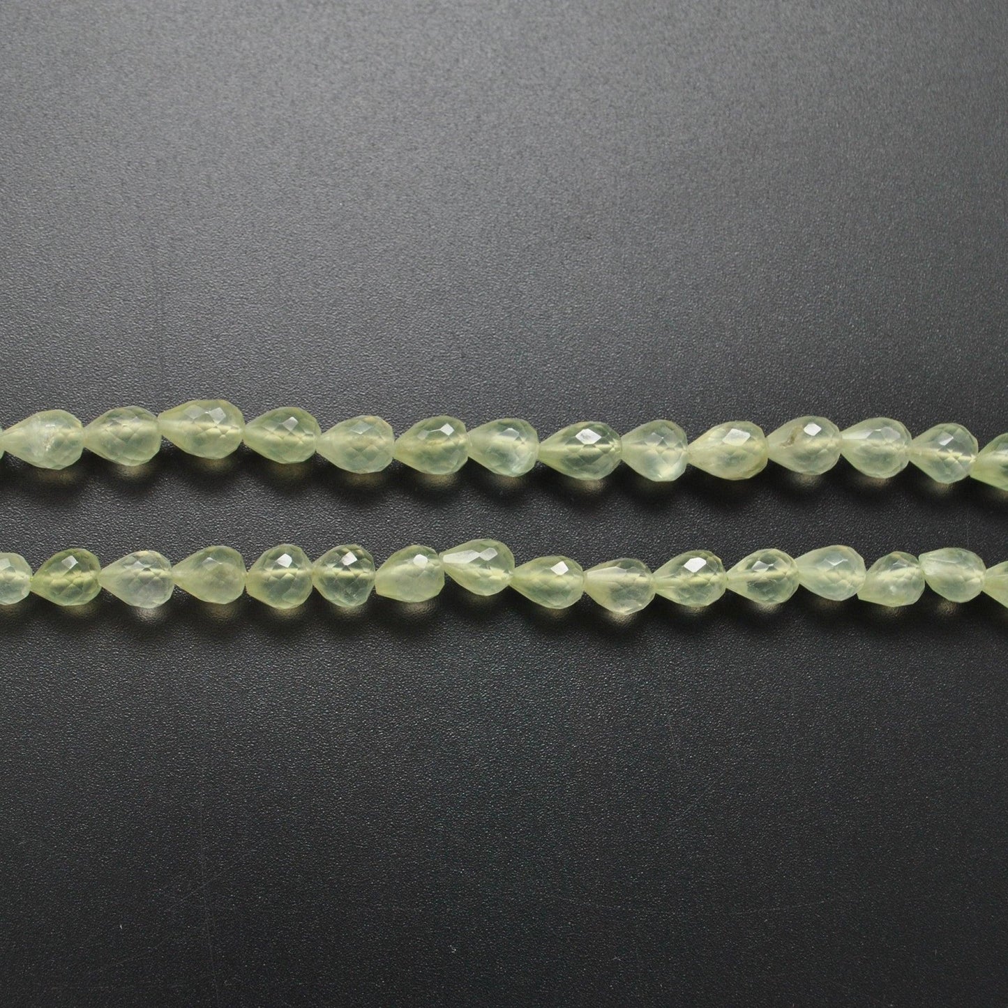 Natural Prehnite Faceted Teardrop Gemstone Beads 10" Strand