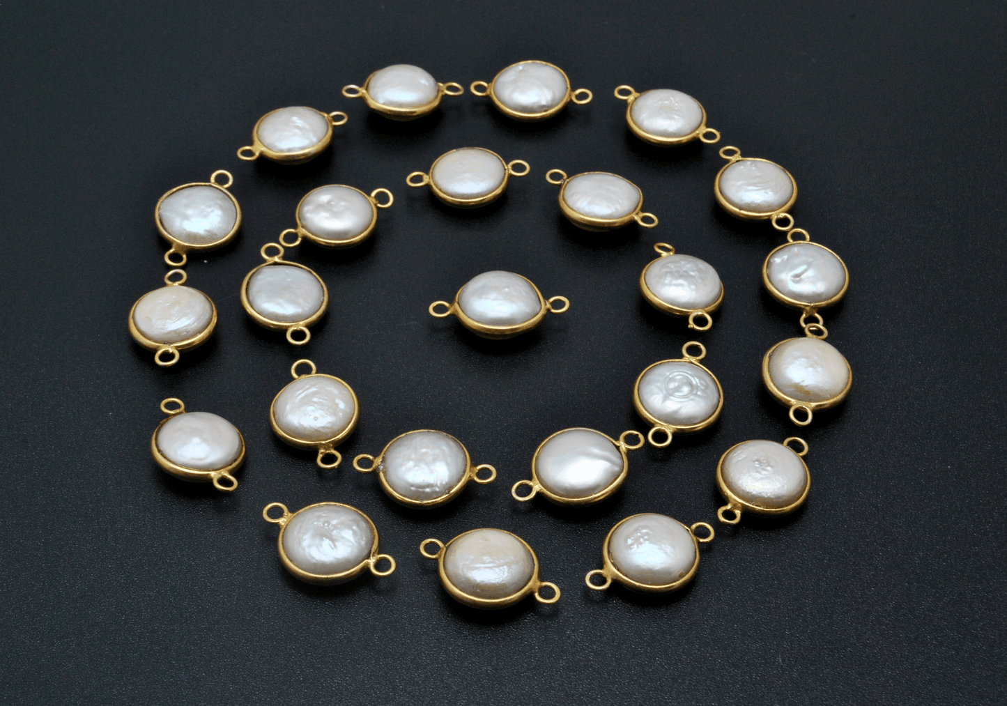 Pearl Round Gold Plated Double Bail Bezel Connector
