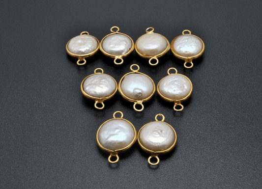 Pearl Round Gold Plated Double Bail Bezel Connector - view 3
