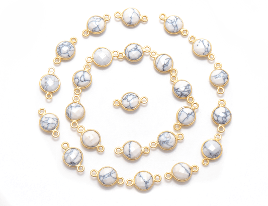 Howlite Round Gold Plated Closed Double Bail Bezel Connector