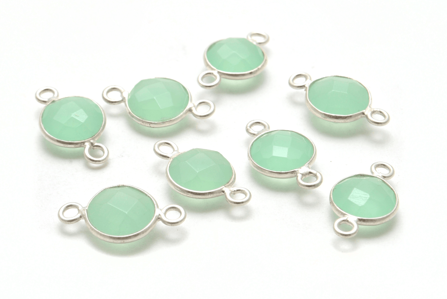 Aqua Chalcedony Round Double Bail Bezel Connector