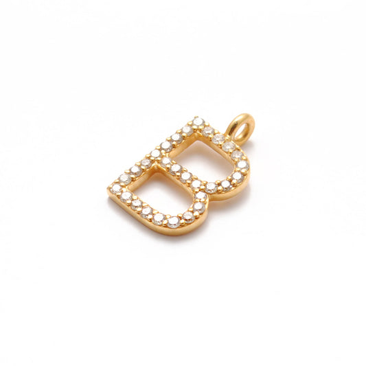 14k Yellow Gold White Diamond B Initial Alphabet Charm Pendant