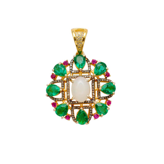 Sterling Silver Pave Set Diamond & Multi-Gemstone Pendant