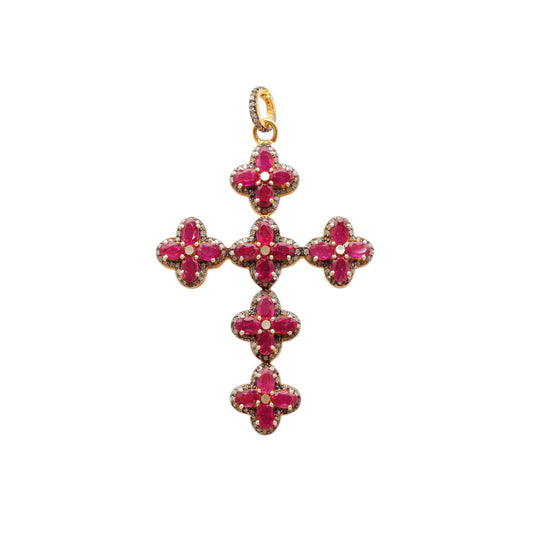 Ruby & Pavé Diamond Pendant – Gold Plated Sterling Silver