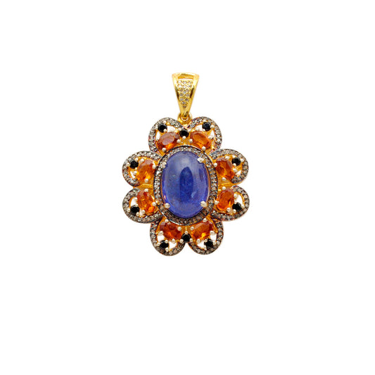 Tanzanite, Sapphire & Black Spinel Pendant with Pavé Diamonds – Gold Plated Silver