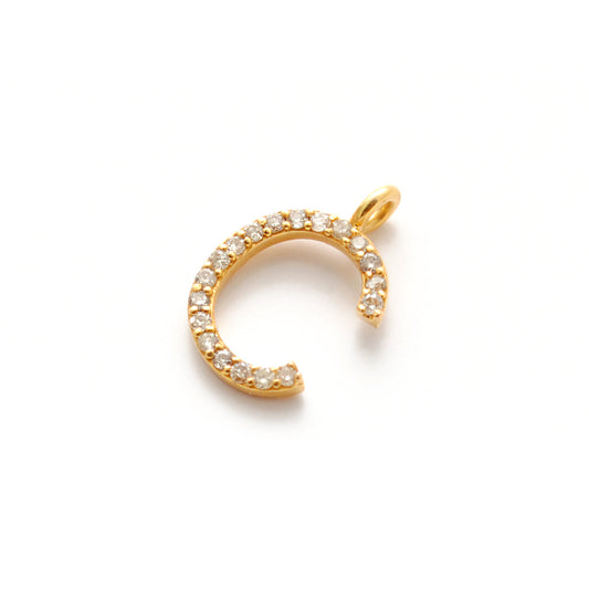 14k Solid Yellow Gold White Diamond C Initial Alphabet Charm