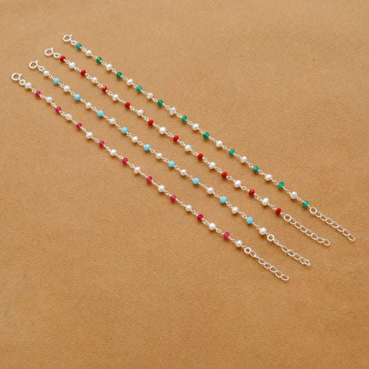 925 Sterling Silver Pearl with Multi-Gemstone Beaded Bracelet – Boho Jewelry - Sar Gems