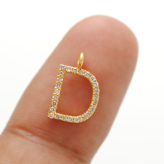 14k Yellow Gold White Diamond D Initial Letter Charm