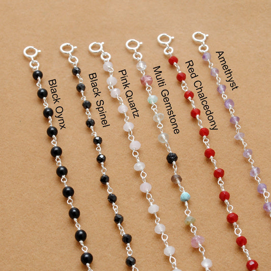 925 Sterling Silver Multi-Gemstone Necklace – Amethyst, Red Chalcedony, Black Onyx & Pink Quartz - Sar Gems
