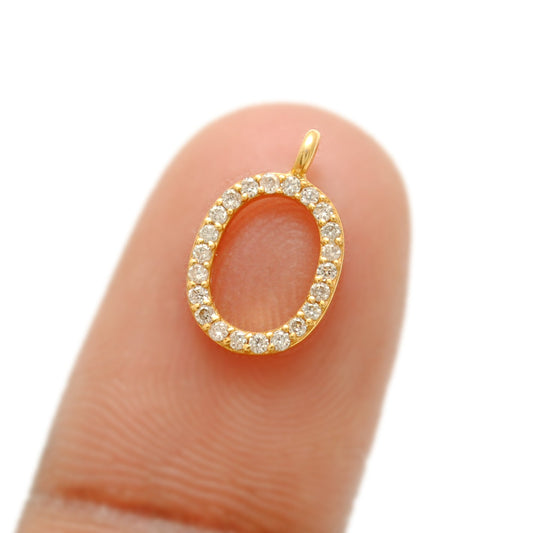 14k Yellow Gold White Diamond O Initial Alphabet Charm Pendant