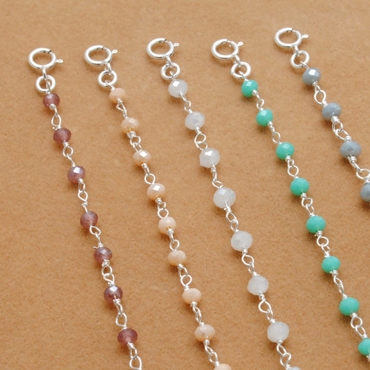 925 Sterling Silver Pastel Chalcedony Dainty Necklace – Peach, Pink & More - Sar Gems