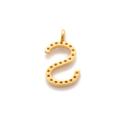 14k Solid Yellow Gold White Diamond S Initial Alphabet Charm Pendant