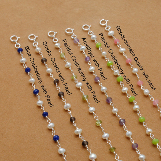 925 Silver Multi-Gemstone & Pearl Necklace – Amethyst, Chalcedony, Smoky Quartz Gemstone - Sar Gems