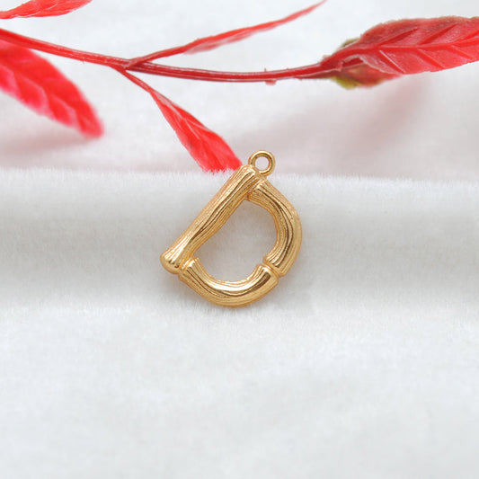 18k Solid Yellow Gold D Initial Letter Charm Pendant
