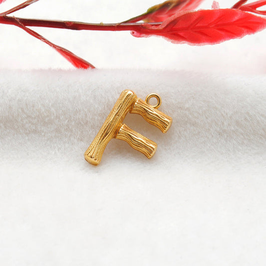 18k Solid Yellow Gold F Initial Letter Charm Pendant