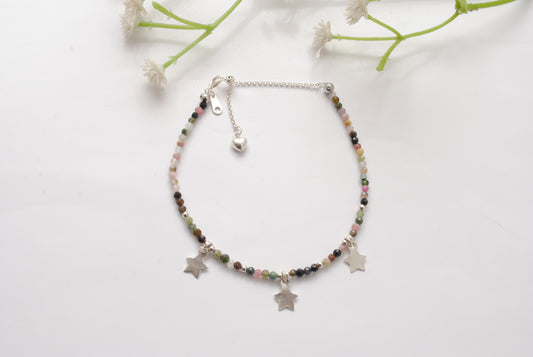 Natural Multi Tourmaline Beads With 925 Silver Charm Bracelet - view 3