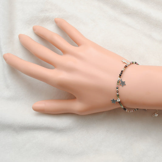 Multi Tourmaline 2mm Silver Charm Bracelet Christmas Gift - view 3