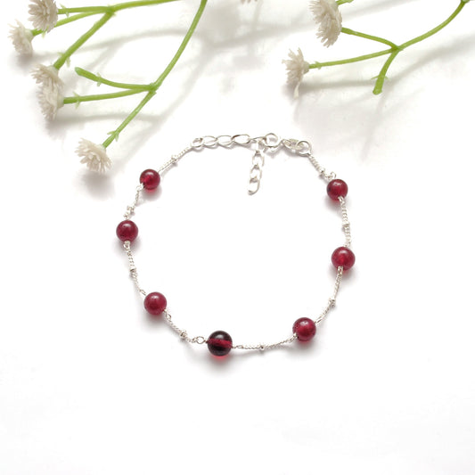 5mm Ruby Ball Women Silver Bracelet