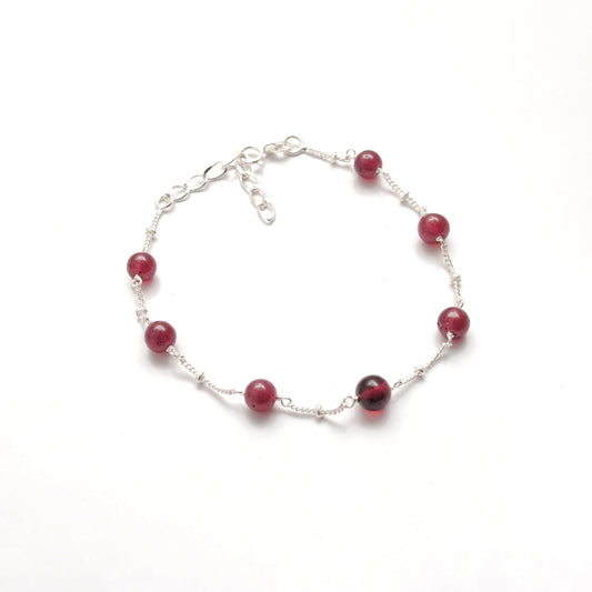 925 Silver With Natural Ruby Chain Bracelet
