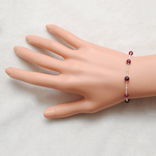 5mm Ruby Ball Women Silver Bracelet - view 3