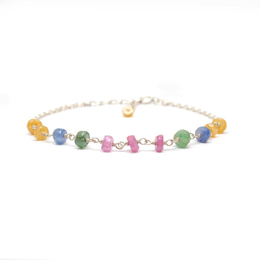 925 Sterling Silver Natural Multi Sapphire Beaded Bracelet - view 3