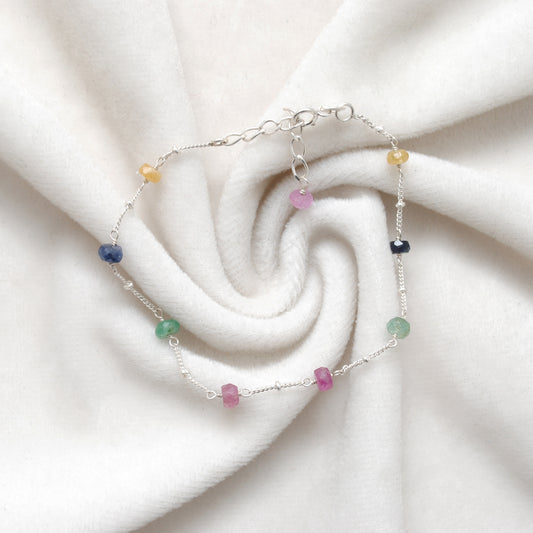 Natural Multi Sapphire Beads with 925 Silver Bracelet - view 3