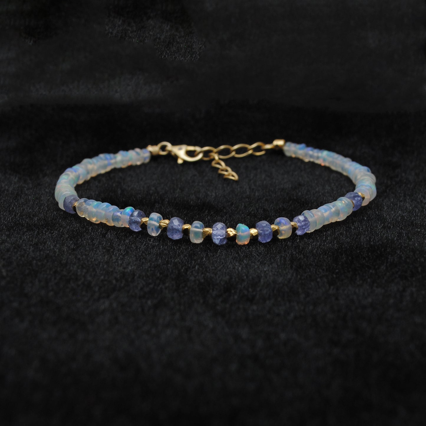 8" Natural Tanzanite & Opal Silver Bracelet – 4mm Gemstone Beads