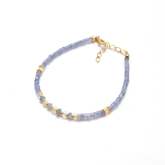 Natural Tanzanite & Ethiopian Opal 925 Silver Gold Plated Bracelet - view 3