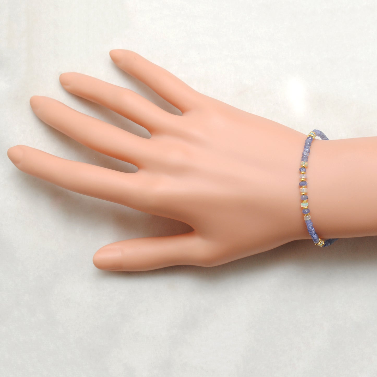 Natural Tanzanite & Ethiopian Opal 925 Silver Gold Plated Bracelet