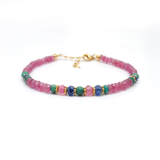 Natural Ruby, Emerald & Sapphire Silver Bracelet
