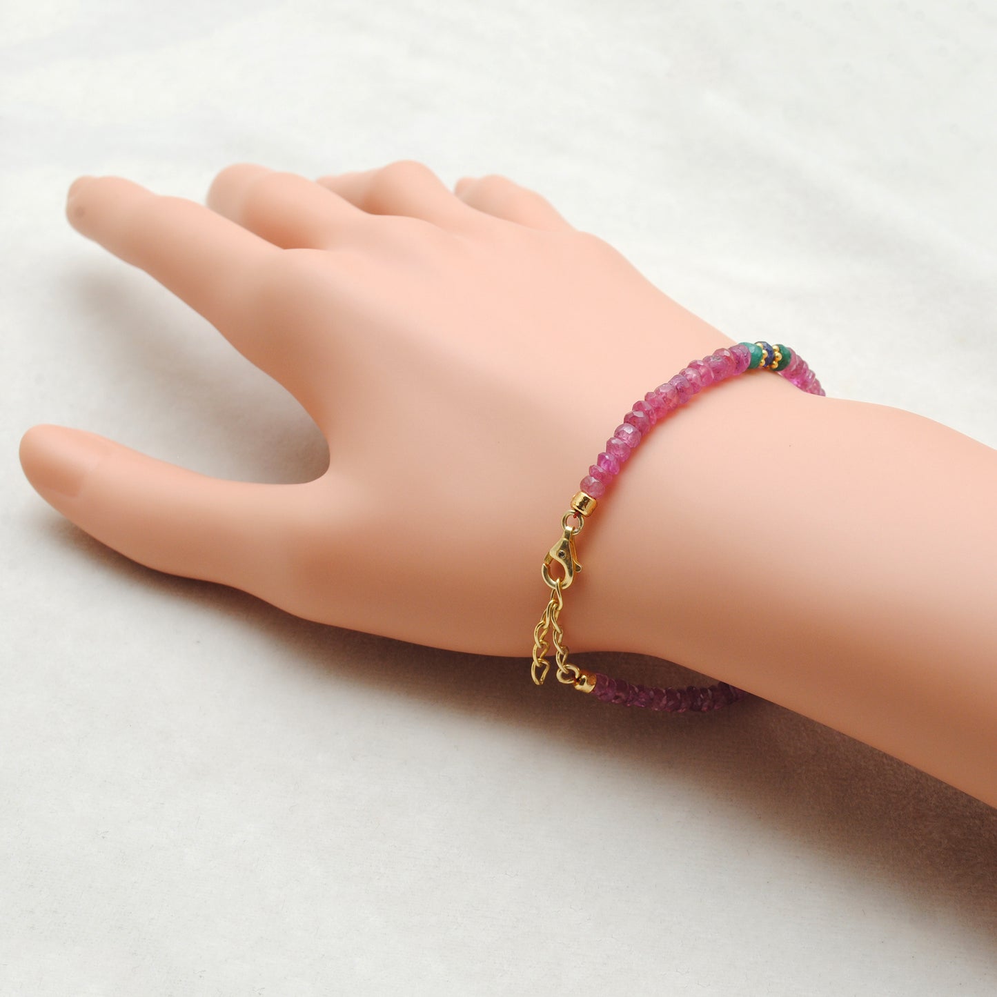 Natural Ruby, Emerald & Sapphire Silver Bracelet