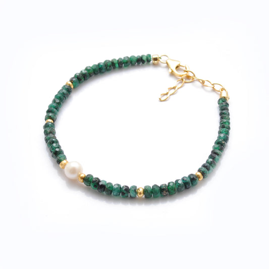 4mm Natural Emerald & 6mm Freshwater Pearl Beaded 8" Bracelet - view 3