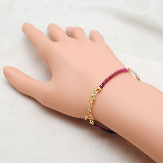 Natural 3mm Ruby & 6mm Pearl Beaded 8" Bracelet - view 3