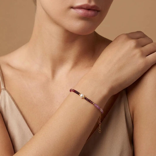 Shaded Ruby Pearl Bracelet, Gold-Plated 925 Sterling Silver, Handmade Gemstone Jewelry