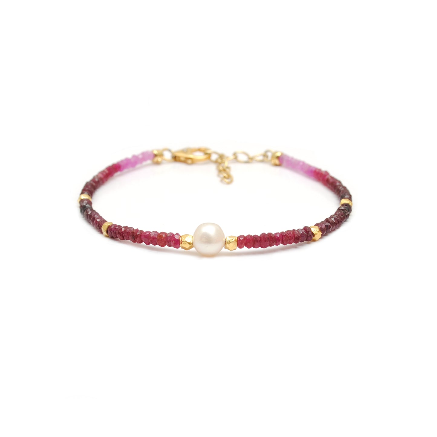 8" Natural Ruby & Freshwater Pearl Silver Bracelet – 3mm Faceted Ruby Beads