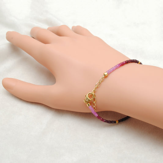 8" Natural Ruby & Freshwater Pearl Silver Bracelet – 3mm Faceted Ruby Beads - view 3