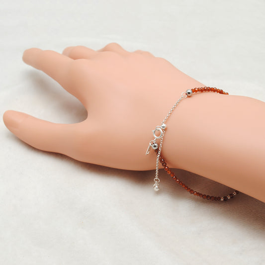 925 Sterling Silver 2.5mm Hessonite Garnet Beaded 8" Bracelet - view 3