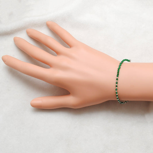 925 Sterling Silver Green Onyx Beaded Bracelet – Tiny Charm Jewelry Gift for Her