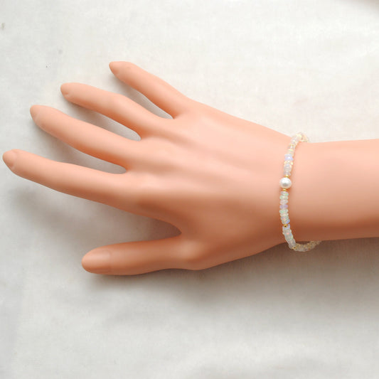 925 Sterling Silver Ethiopian Opal & Pearl Bracelet – 8 Inch Natural Gemstone Jewelry Gift