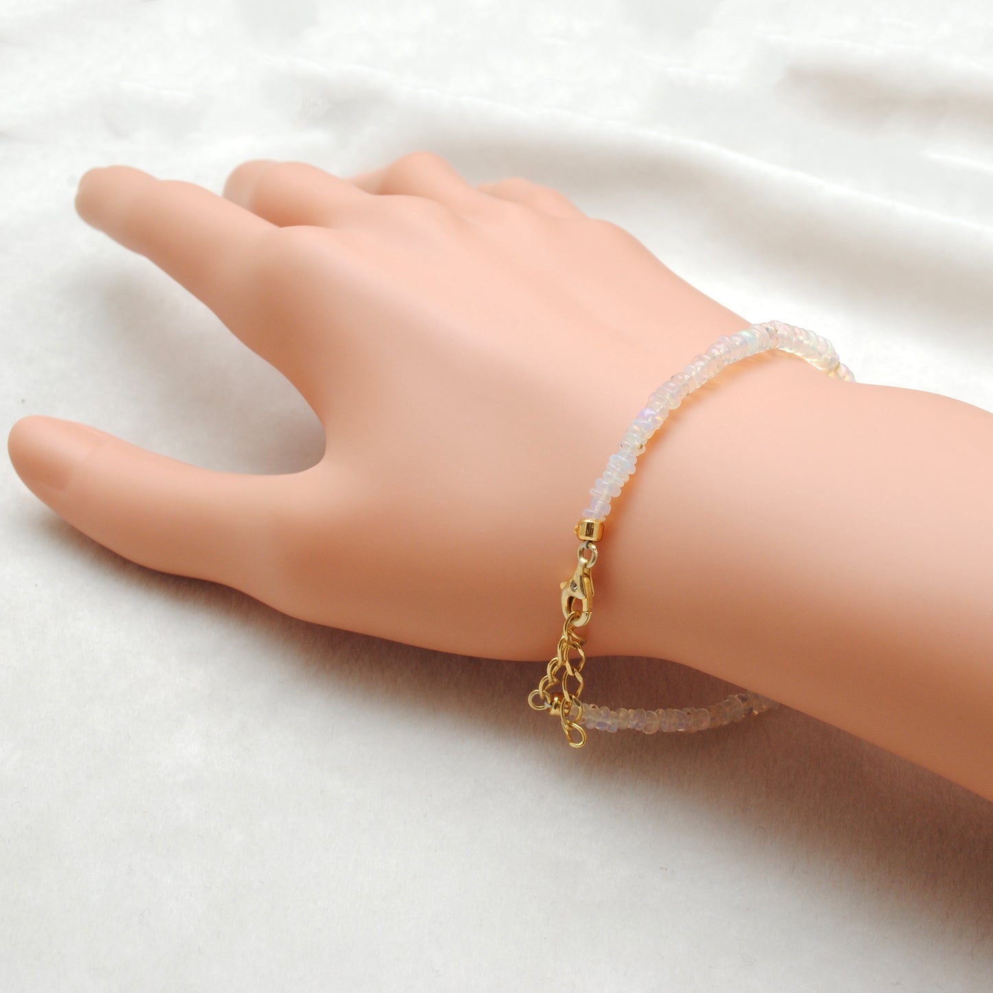 Natural Ethiopian Opal Rondelle 4mm Faceted Beads with 6mm Pearl Bracelet