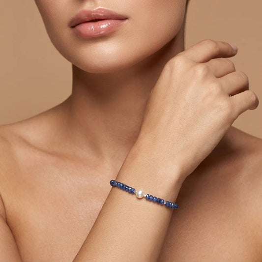 8-Inch 4.5mm Natural Kyanite & 6.5mm Pearl Bracelet for Women